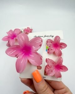 3 Pc Glossy trending Flower Claw Clips ( 2 Small 1 Big)