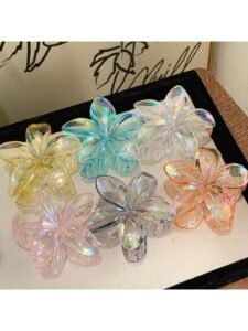 New Plated Iridescent Floral Hair Claw Clip Large (Pack of 3)
