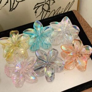 New Plated Iridescent Floral Hair Claw Clip Large (Pack of 3)