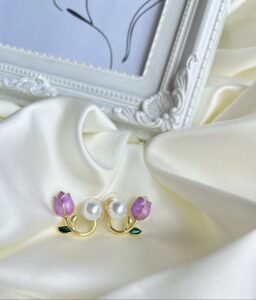 Pearlescent Front and Back Purple Tulip Earrings