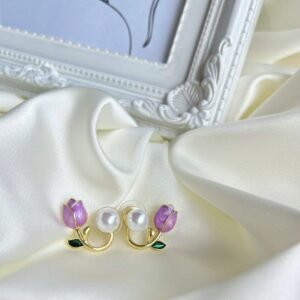 Pearlescent Front and Back Purple Tulip Earrings