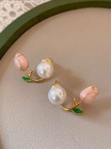 Pearlescent Front and Back Pink Tulip Earrings