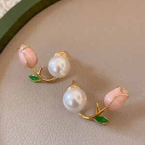 Pearlescent Front and Back Pink Tulip Earrings