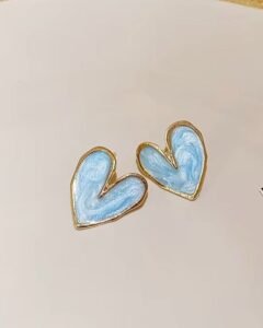Korean Heart Shape Studs For Women Anti Tarnish (Blue)