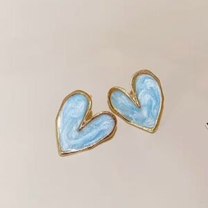 Korean Heart Shape Studs For Women Anti Tarnish (Blue)