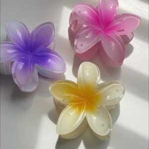 Glossy Flower Claw Clips Big Size Multicolour ( Pack of 3)