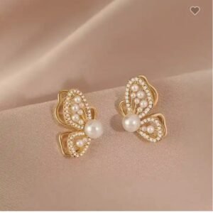 Butterfly Ear Studs with Pearl & Stones